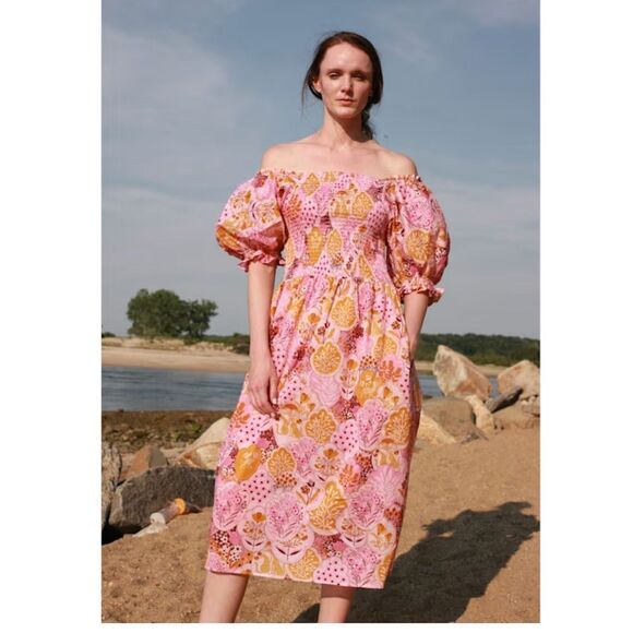 $235 Jessie Zhao Mountain Imagination Smocked Midi Dress NWT XS - Picture 9 of 13